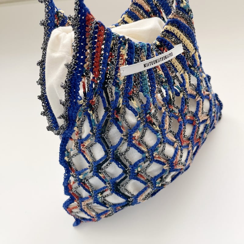 ダウンロード編み図：PDFデータ》【かぎ針編み】ダイヤメッシュバッグ