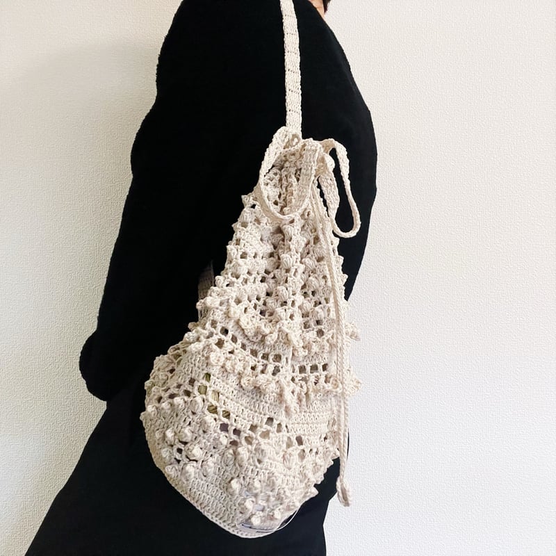 ハンドメイド 編み物 ナップサック 星 かぎ針編み】1玉で完成！キラキラ可愛いバッグの編み方🧶夏