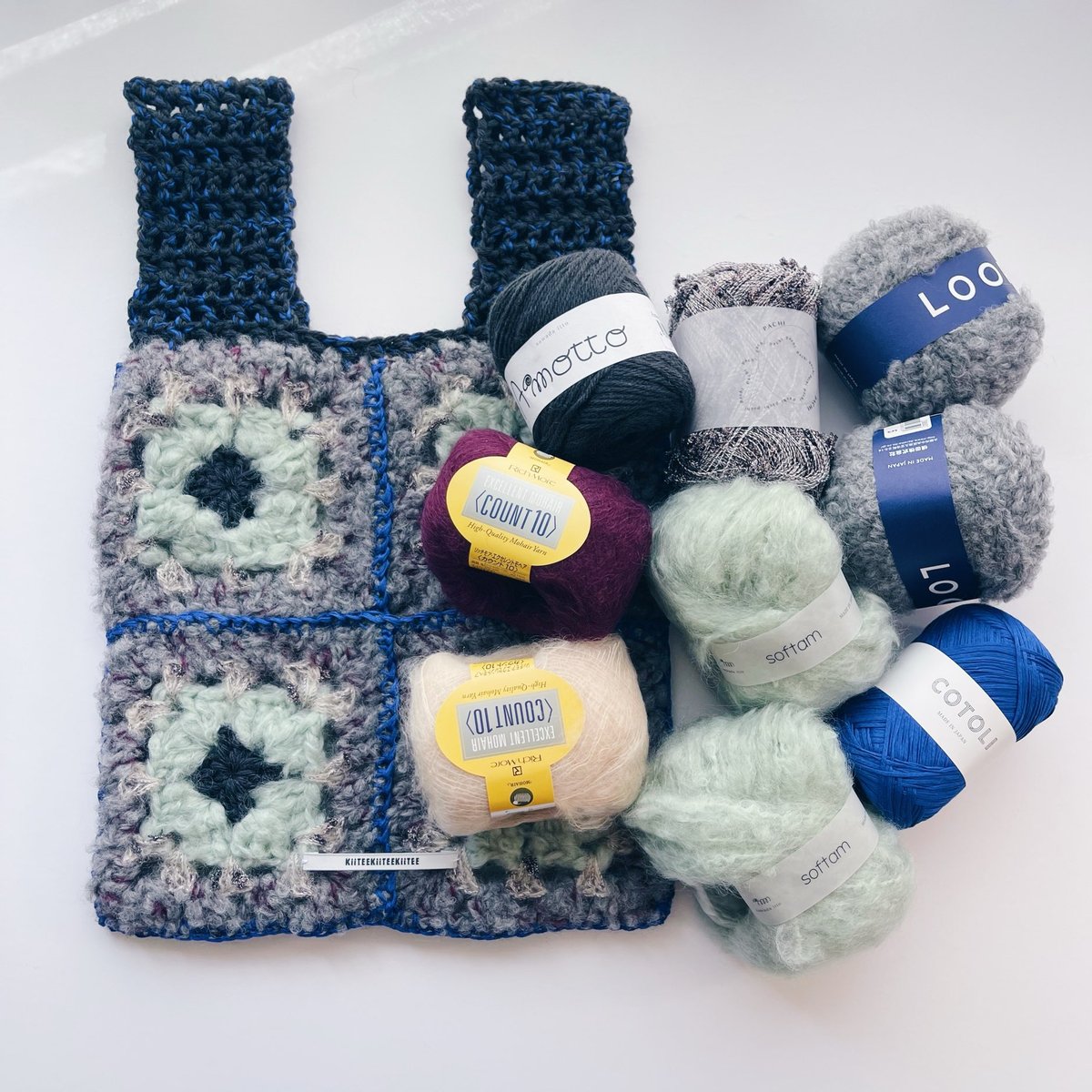 紅茶ページ＊グラニースクエア 編み物Kit》【かぎ針編み】クレイジーグラニースクエアバッグ