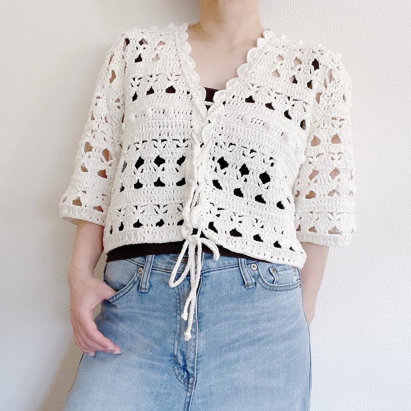 編み物Kit》【かぎ針編み】ラウンドシェルハーフスリーブ2way