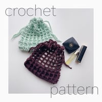 《ダウンロード編み図：PDFデータ》【かぎ針編み】ワッフルメッシュ巾着