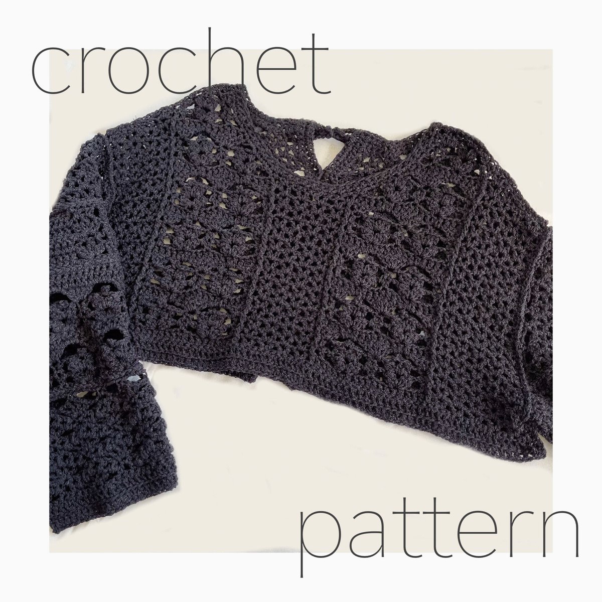 レース編みクロップドカーディガン ダウンロード編み図：PDFデータ》【かぎ針編み】クロップド