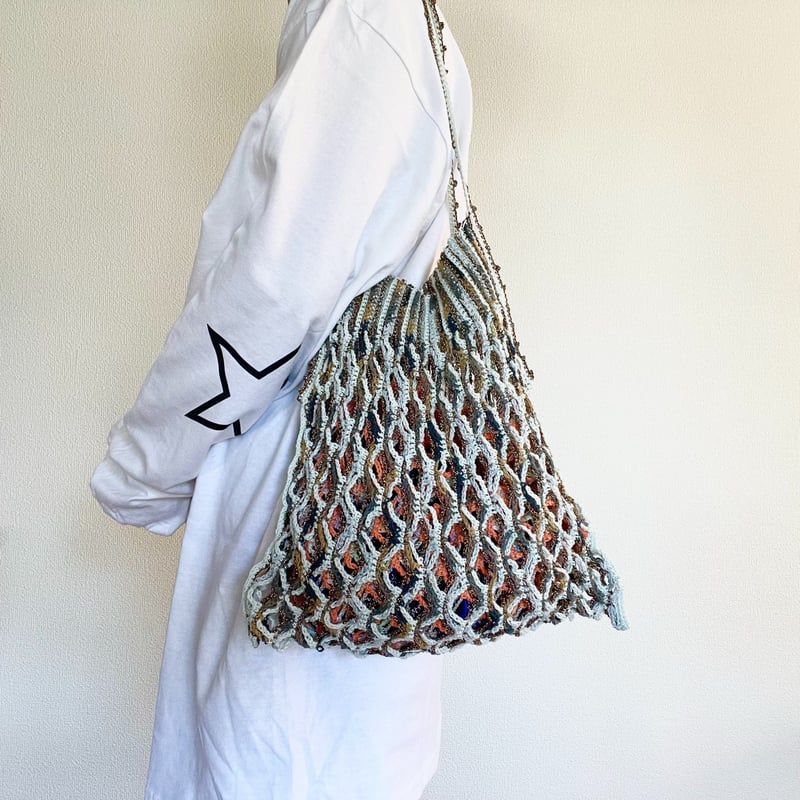 ダウンロード編み図：PDFデータ》【かぎ針編み】ダイヤメッシュバッグ