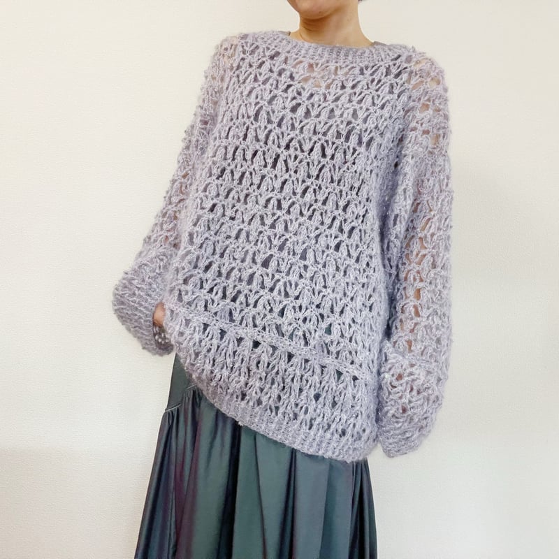ケーブル編みモヘアラメニットプルオーバー ケーブル編みモヘアラメニットプルオーバー