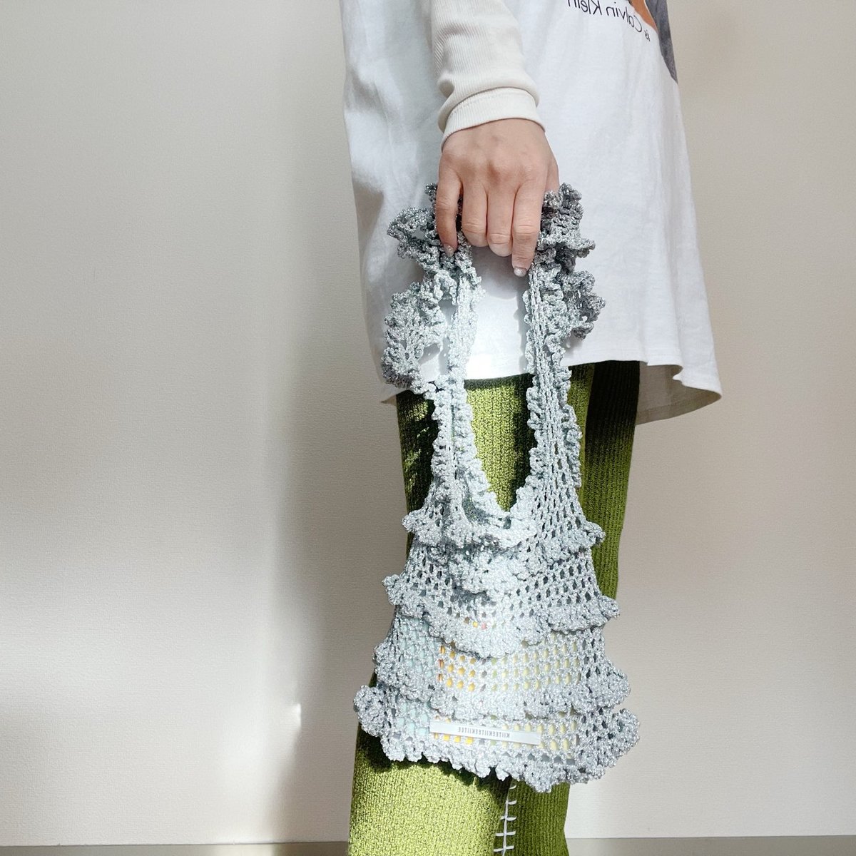 ダウンロード編み図：PDFデータ》【かぎ針編み】ラメメッシュフリル