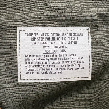 DEADSTOCK " 1960's US ARMY JUNGLE FATIGUE TROUSERS " MADE IN U.S.A.