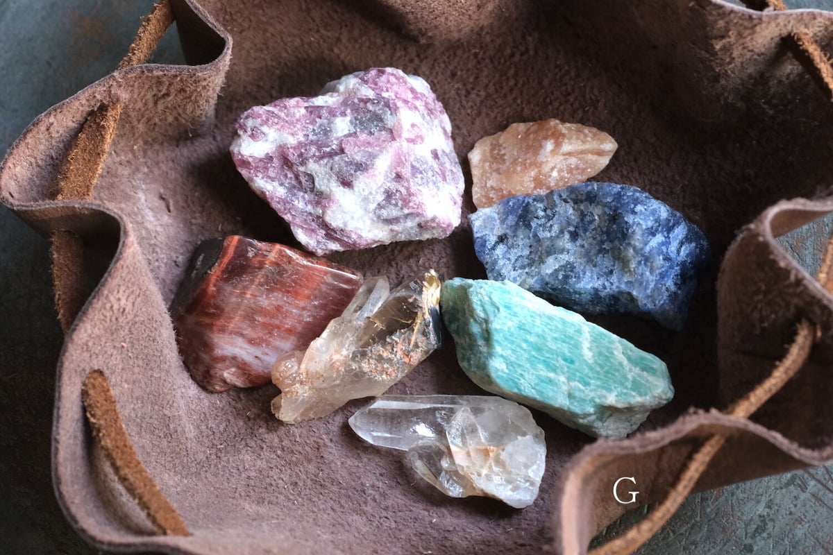 天然石セット おくら様 7 Chakra Healing Set 7つのチャクラの石セット / 革袋入り