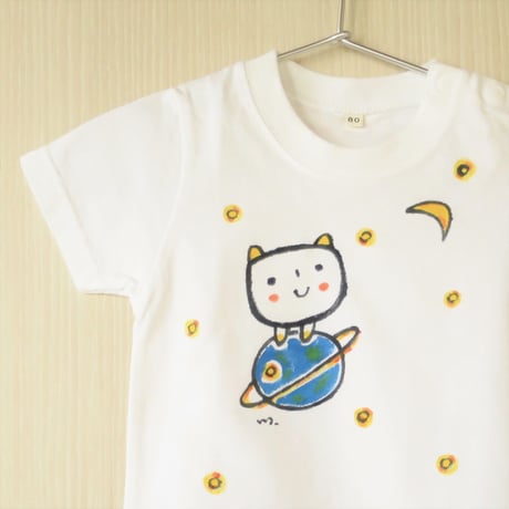 手描きTシャツ(キッズ）名入れ可　　〈ネオ宇宙〉