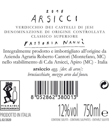 ヴェルディッキオ・デイ・カステッリ・ディ・イェージ ”アルシッチ” 2019 / ファットリア・ナンニ 　Verdicchio Dei Castelli Di Jesi "Arsicci"