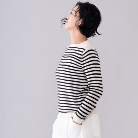 【予約販売】CA＆Co. cashmere ガーゼ ボートネックセーター  （ボーダー）