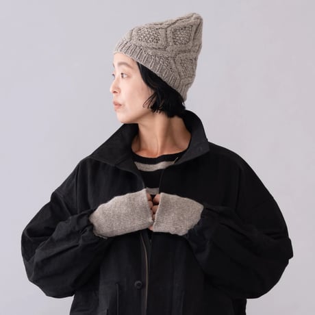 【予約販売】CA＆Co. 　手編み　YAK Diamond knit cap（折返し無しタイプ）