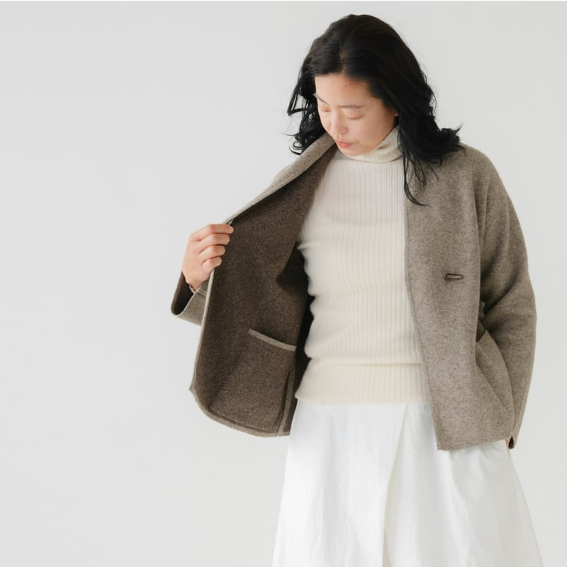 超美品♡ヨークランド ウールコート ハーフコート ブルーえり しょうが 