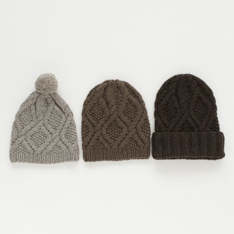 【予約販売】CA＆Co. 　手編み　YAK Diamond knit cap（折返しタイプ）