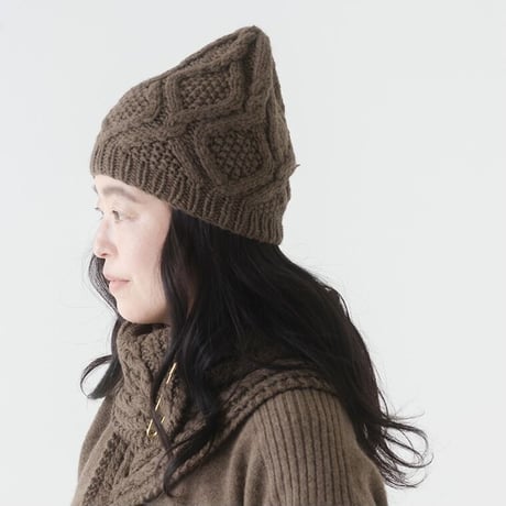 【受注生産】CA＆Co. 　手編み　YAK Diamond knit cap（折返し無しタイプ）