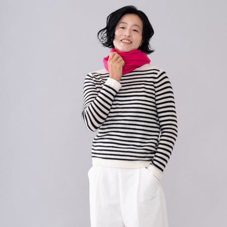 【予約販売】CA＆Co. cashmere ガーゼ ボートネックセーター  （ボーダー）