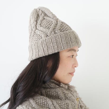 【予約販売】CA＆Co. 　手編み　YAK Diamond knit cap（折返しタイプ）
