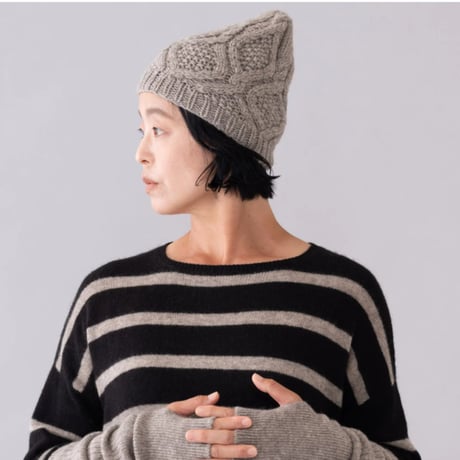 【予約販売】CA＆Co. 　手編み　YAK Diamond knit cap（折返し無しタイプ）