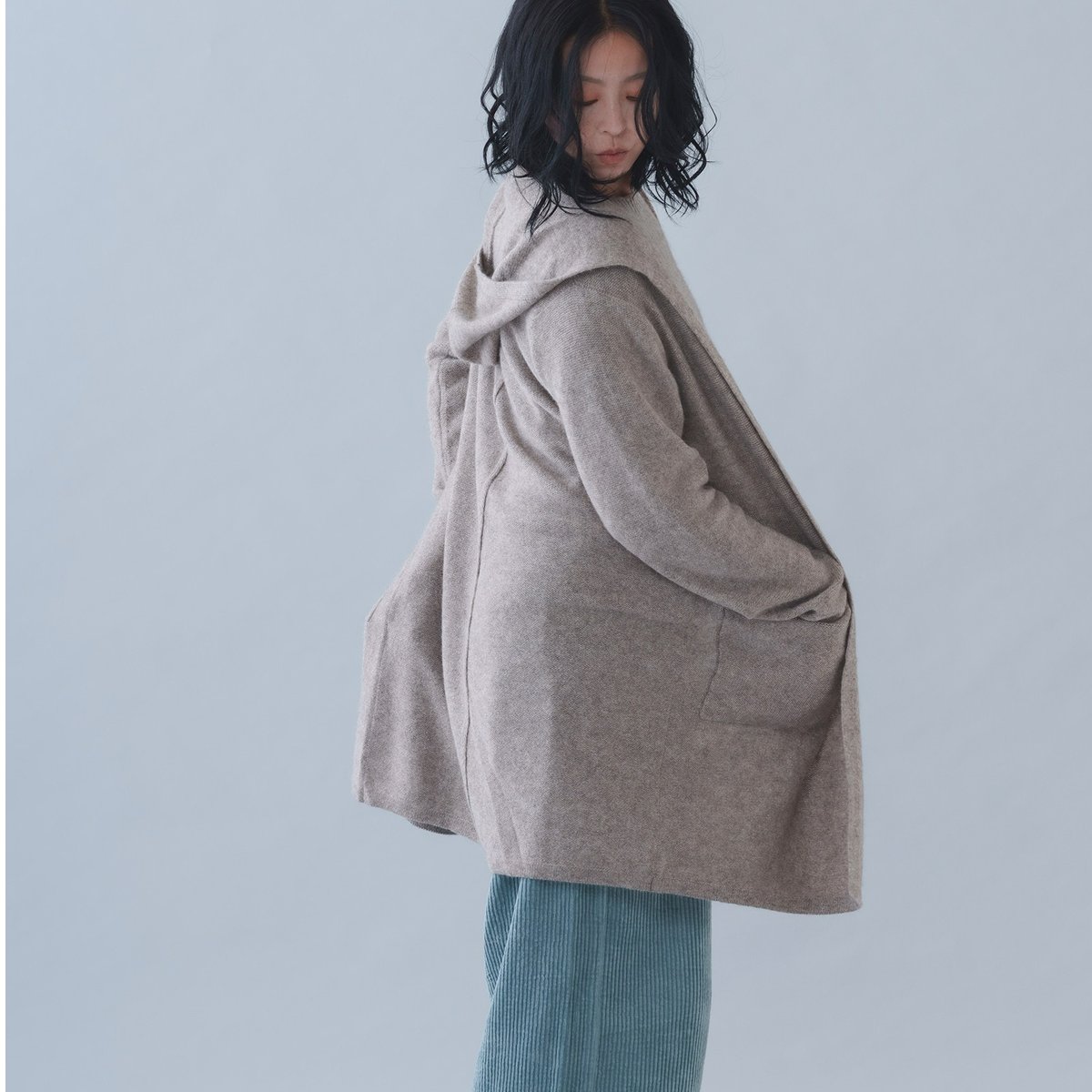 ウール ロング ニットカーディガン フード パーカー フーデッドコート コットン カーディガン hooded knit over cardigan /フーデットロング ニット