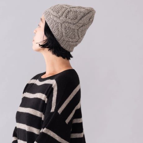 【予約販売】CA＆Co. 　手編み　YAK Diamond knit cap（折返し無しタイプ）