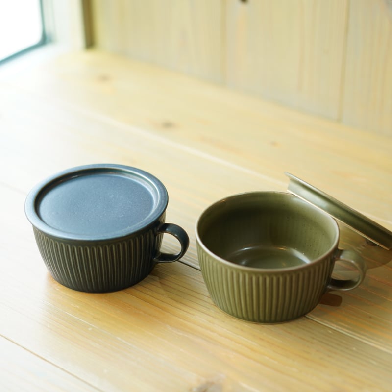 蓋付きスープカップ 筋彫り | ZOE L'Atelier de Poterie