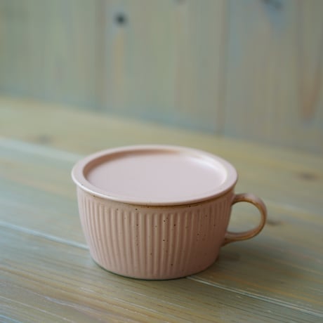 蓋付きスープカップ　筋彫り