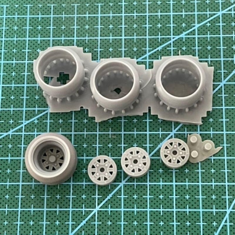 1/24スケール 13インチ ホイールM3＆引張タイヤセット（深リム 