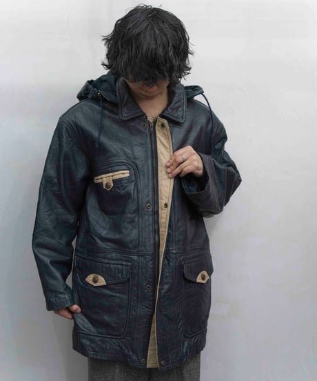 80s vtg Storm Bird sheepskin leather middle coat