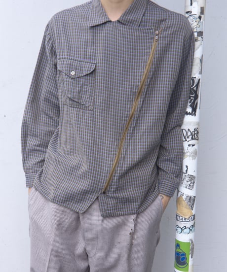80s zip design check shirts