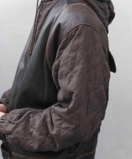 00s TOMSLAB leather/nylon docking padded hood jacket