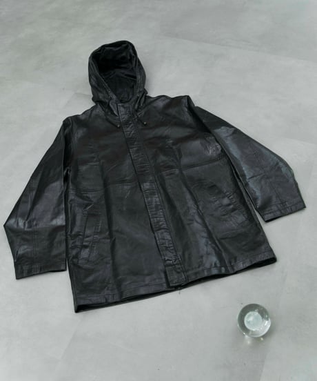 90s CANOE LAKE hoodie pig leather coat