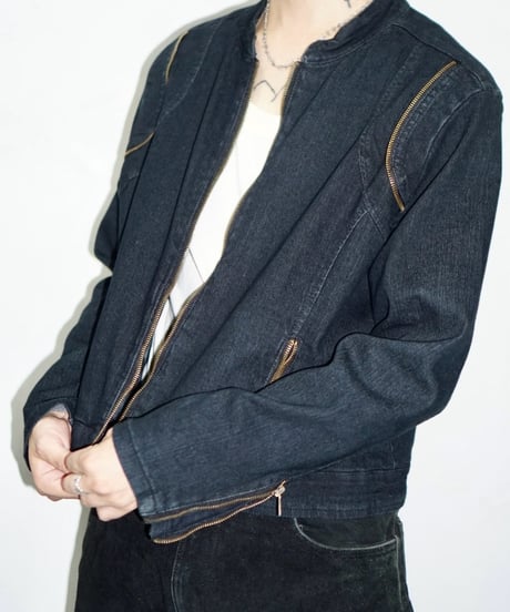 80s Baccini zip-up design black denim jacket