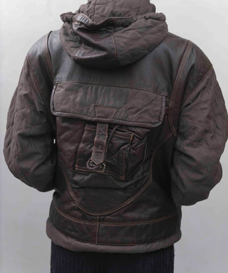 00s TOMSLAB leather/nylon docking padded hood jacket