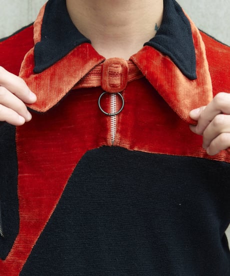 70s vtg knit × velour pullover