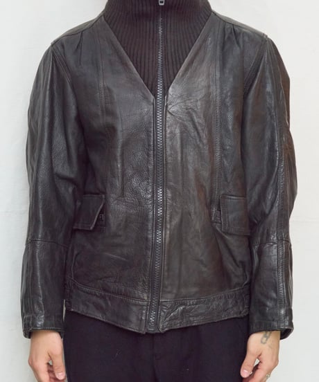 80s Euro vtg leather / knit jacket