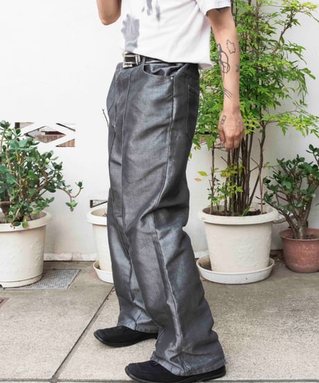 90s silver coating buggy cotton/poly pants