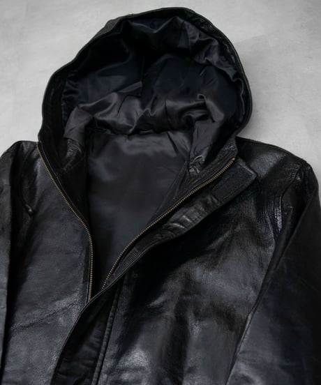 90s CANOE LAKE hoodie pig leather coat