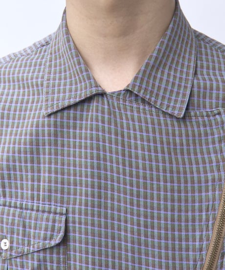 80s zip design check shirts