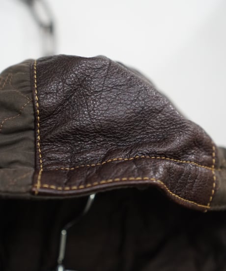 00s TOMSLAB leather/nylon docking padded hood jacket