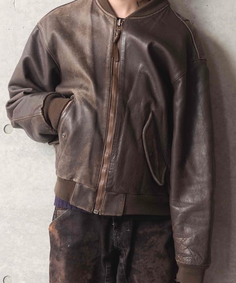 80-90s CHEVIGNON leather bomber jacket