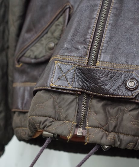 00s TOMSLAB leather/nylon docking padded hood jacket