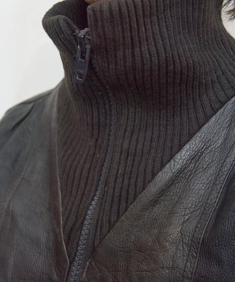 80s Euro vtg leather / knit jacket