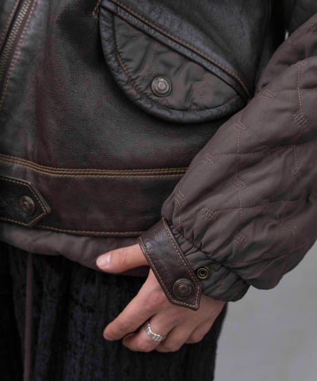 00s TOMSLAB leather/nylon docking padded hood jacket