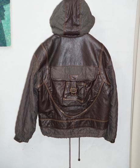 00s TOMSLAB leather/nylon docking padded hood jacket