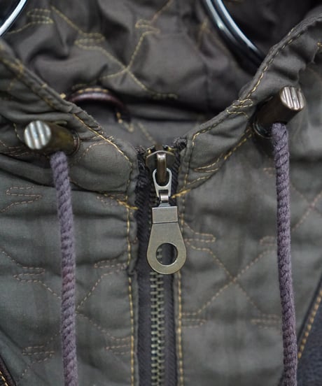 00s TOMSLAB leather/nylon docking padded hood jacket