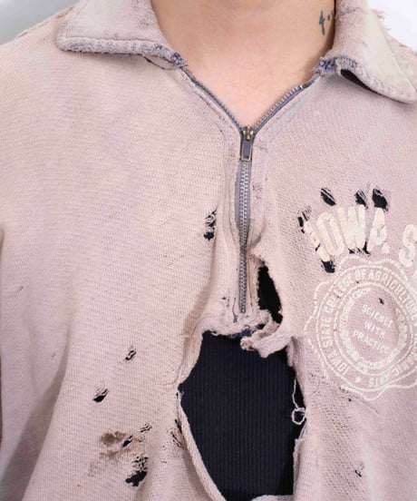 60s vtg HEILEMAN super damaged halfzip sweat