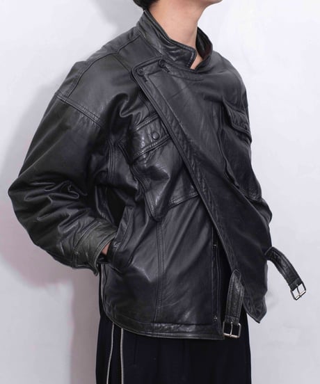 80s vtg TIME TABLE deformation leather jacket