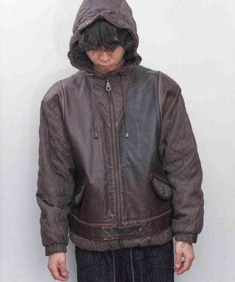 00s TOMSLAB leather/nylon docking padded hood jacket