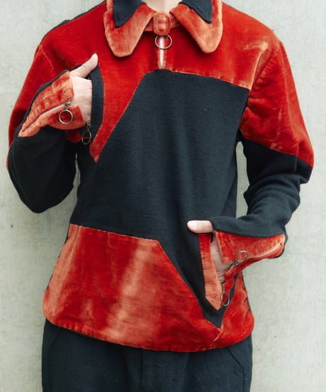70s vtg knit × velour pullover