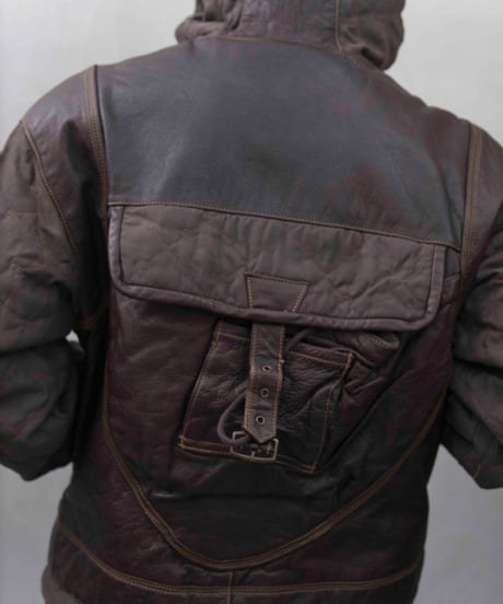 00s TOMSLAB leather/nylon docking padded hood jacket