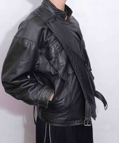 80s vtg TIME TABLE deformation leather jacket